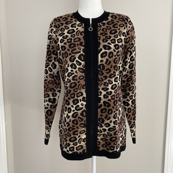 Exclusively Misook Animal Print Full Zip Knit Jacket Size XS Leopard Print - Picture 1 of 12